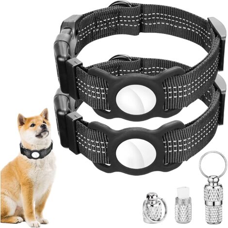 Set aus zwei verstellbaren, reflektierenden Hundehalsbändern in den Größen S und M, kompatibel mit AirTag