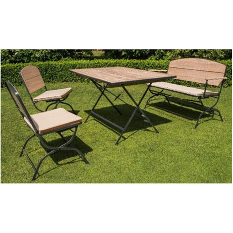 SET AUSTRALIA ROBINIER CERUSE COMPOSE D' TABLE 115 cm+1 BANC+ 2 CHAISES MBR3377