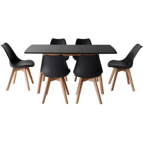 Set ausziehbarer Tisch 120/160cm HELGA und 6 Stühle NORA schwarz