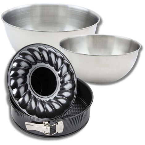 Set avec 1 Moule à manqué et à savarin 28 cm, 1 spatule Zenker et 2 bols à mixer en inox Fackelmann