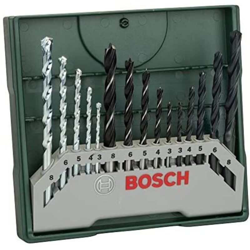 Mini X-Line - Set di 15 trapani misti, per lavori di foratura in muratura, legno e metallo - Bosch