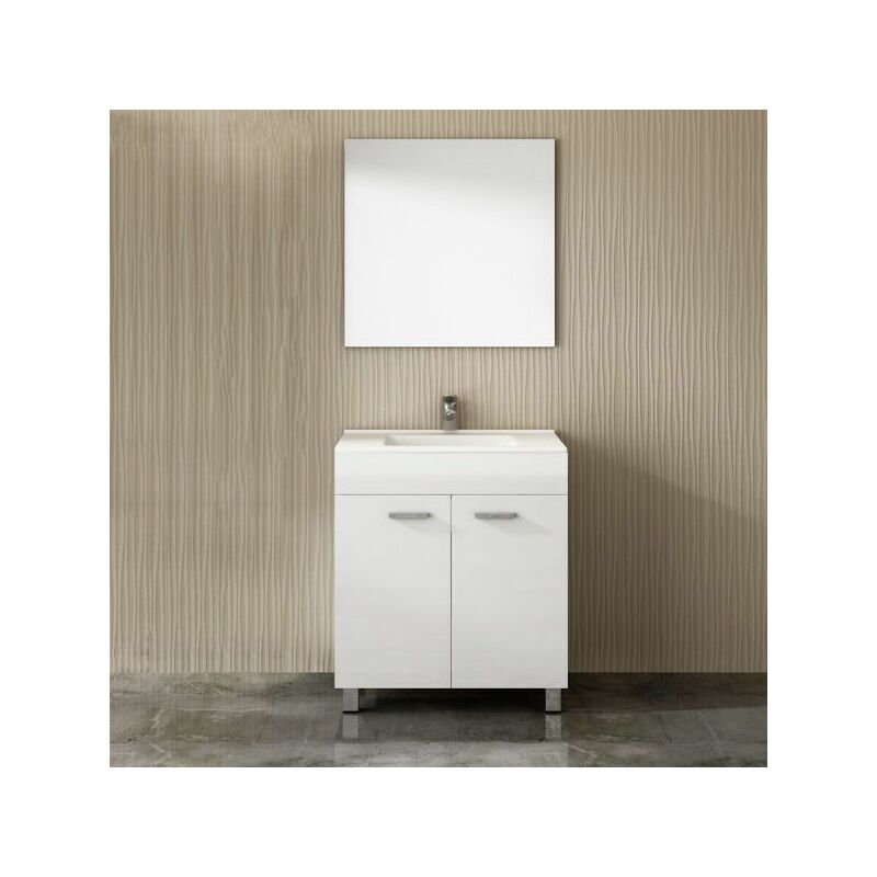 Set Badmöbel Waschbecken EKO mit Keramik Waschtisch und Spiegel Weiß 60cm  - Onlineshop ManoMano