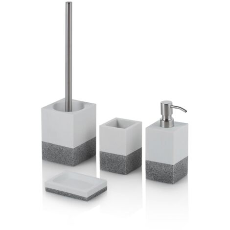 "Set bagno 4 pezzi CARRARA bianco e grigio in resina e metallo"