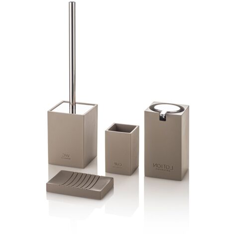 "Set bagno 4 pezzi DANDY in resina e metallo tortora"