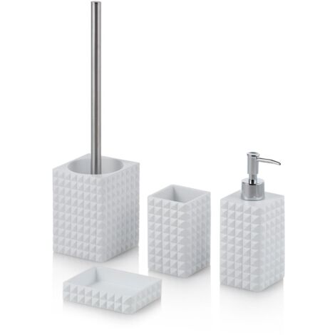 "Set bagno 4 pezzi GEOMETRIC in resina e metallo bianco"