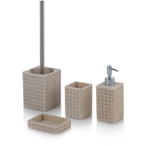 Set bagno 4 pezzi GEOMETRIC in resina e metallo sabbia