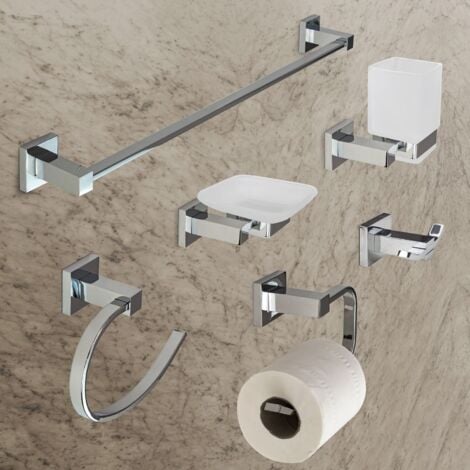 ROYAL_SHOPPING SET BAGNO 6 ACCESSORI PORTA ASCIUGAMANI SAPONE SPAZZOLINO ROTOLO GANCIO 52920