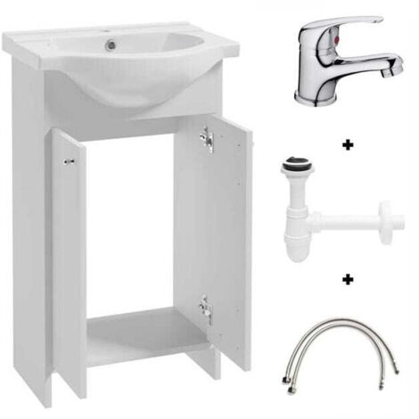 Set bagno: mobile con lavabo 50 bianco + rubinetto e sifone Diana