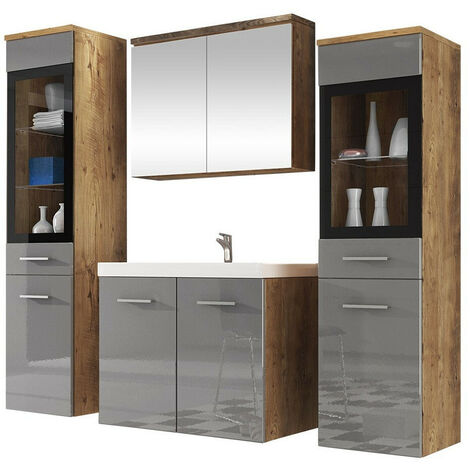 Set bagno Sarasota 140, Grigio lucido + Castagna