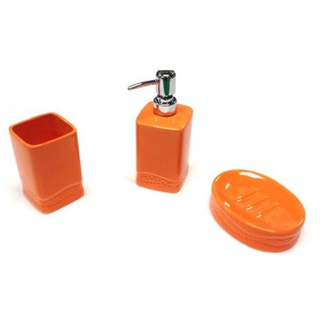 Portasapone Bagno In Ceramica.Set Bagno Trendy In Ceramica Arancio Portaspazzolino Portasapone Dispernser 55482