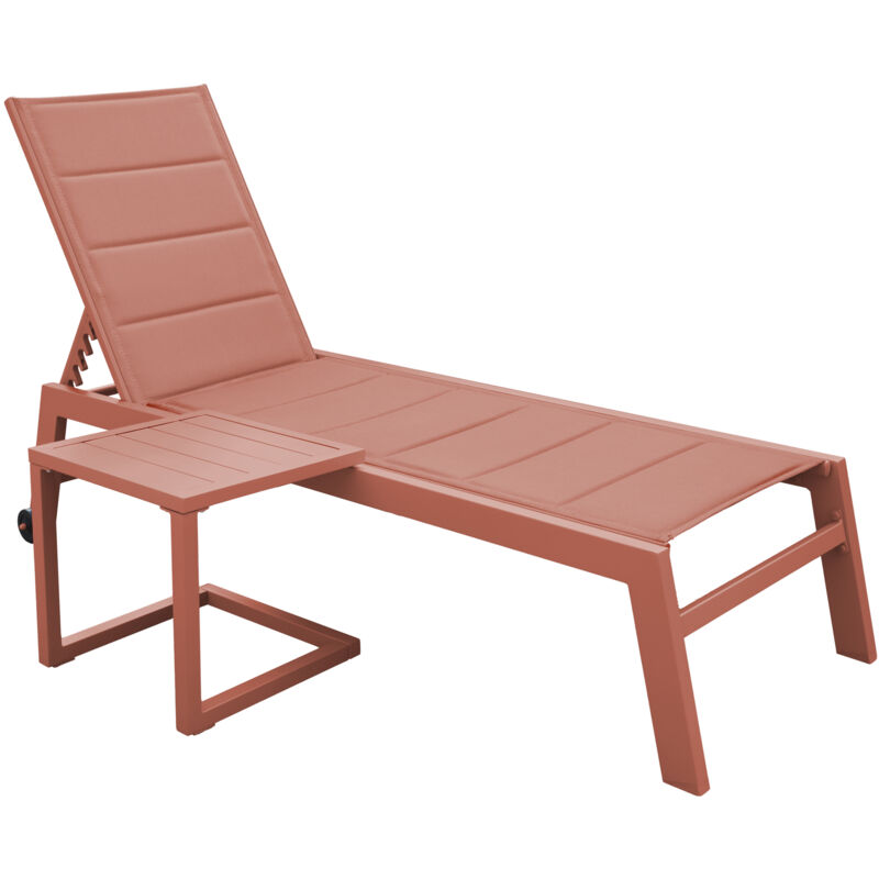 HAPPY GARDEN - Set bain de soleil et table d'appoint BARBADOS en textilène terracotta - aluminium terracotta HAPPY GARDEN - Set bain de soleil et table d'appoint BARBADOS en textilène terracotta - aluminium terracotta
