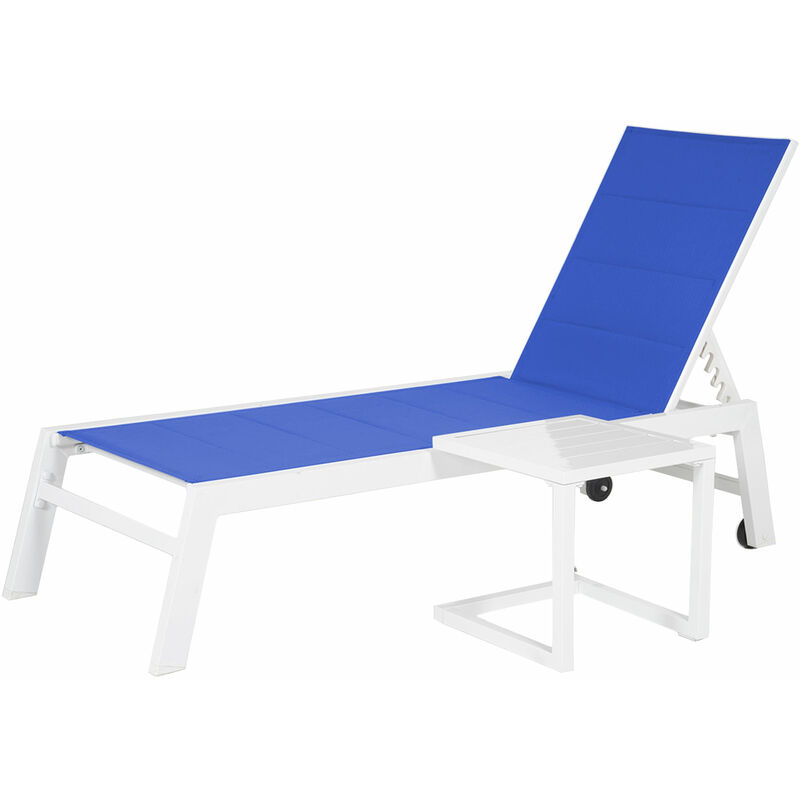 Set bain de soleil et table d'appoint barbados en textilène bleu - aluminium blanc - blue