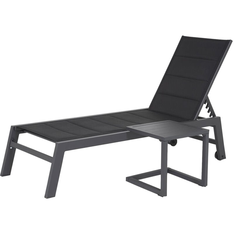 Set bain de soleil et table d'appoint BARBADOS en textilène noir - aluminium gris anthracite - black