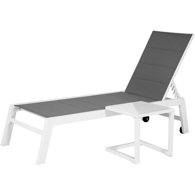 Set bain de soleil et table d'appoint BARBADOS en textilène gris - aluminium blanc - Gris