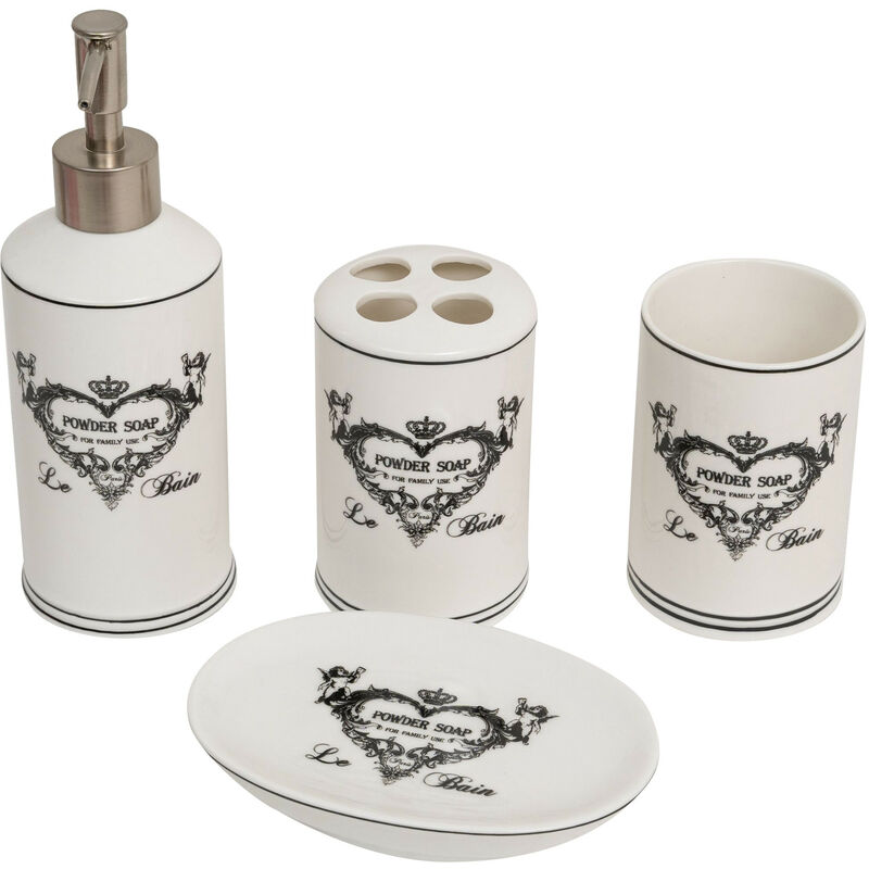 

Set baño 'Jabones Superfinos' 4 piezas de porcelana blanca decorada