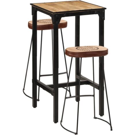 Set Bar 3pz Legno Massello Mango Grezzo e Metallo vidaXL