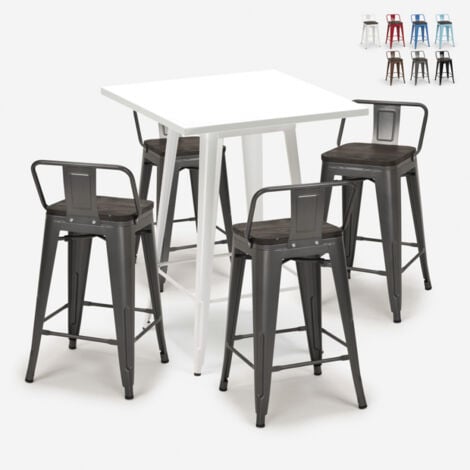 Set bar 4 sgabelli tolix tavolino industriale metallo bianco 60x60cm Buch White
