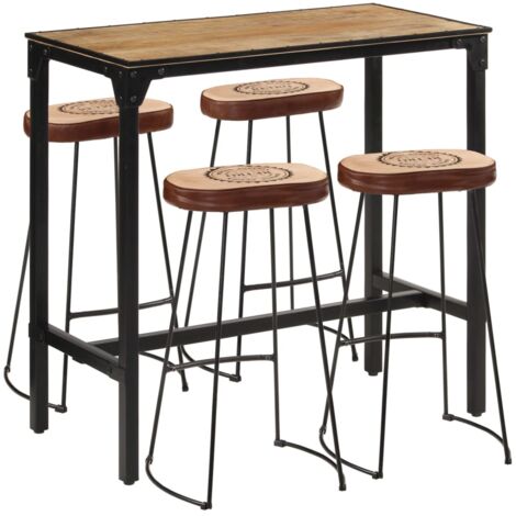 Set Bar 5pz Legno Massello Mango Grezzo e Metallo vidaXL