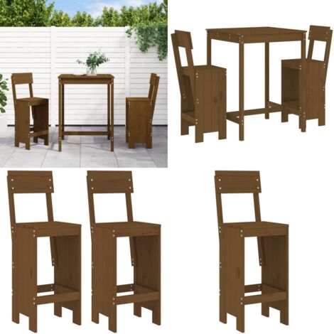 Set Bar da Giardino 3 pz ambra in Legno Massello di Pino - Tavolo da giardino - Sgabello da bar