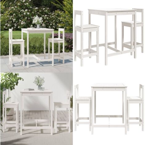 Set Bar da Giardino 3 pz Bianco in Legno Massello di Pino - Bar da giardino - Tavolo da bar