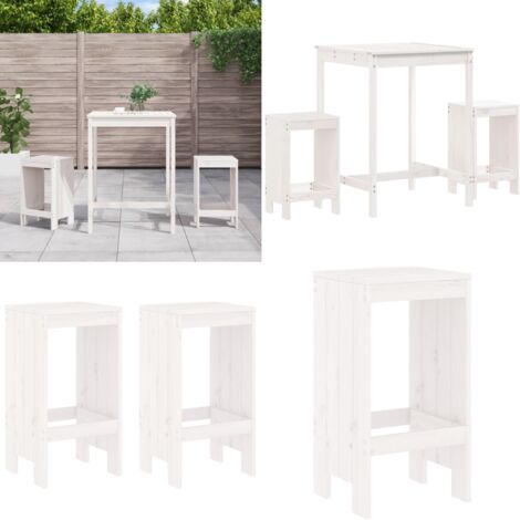 Set Bar da Giardino 3 pz Bianco in Legno Massello di Pino - Bar da giardino - Tavolo da giardino