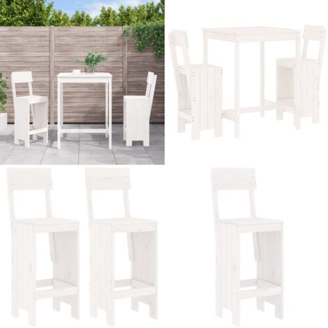 Set Bar da Giardino 3 pz Bianco in Legno Massello di Pino - Tavolo da giardino - Sgabello da bar