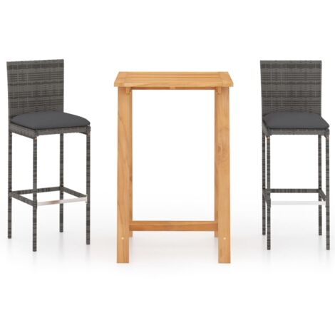 Set Bar da Giardino 3 pz con Cuscini Grigio