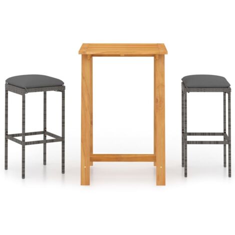 Set Bar da Giardino 3 pz con Cuscini Grigio