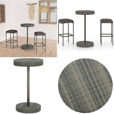 Set Bar da Giardino 3 pz con Cuscini in Polyrattan Grigio - Set da bar - Sgabelli da bar