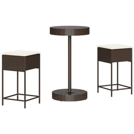 Set Bar da Giardino 3 pz con Cuscini in Polyrattan Marrone vidaXL
