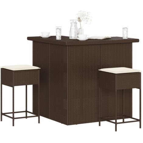 Set Bar da Giardino 3 pz con Cuscini in Polyrattan Marrone vidaXL
