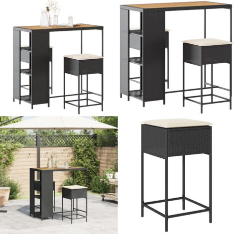 Set Bar da Giardino 3 pz con Cuscini in Polyrattan Nero - Seduta esterna - Tavolo da giardino