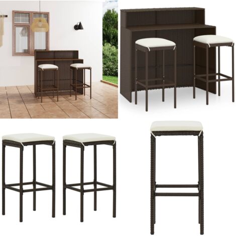 Set Bar da Giardino 3 pz con Cuscini Marrone - Set da bar - Cuscini per seduta