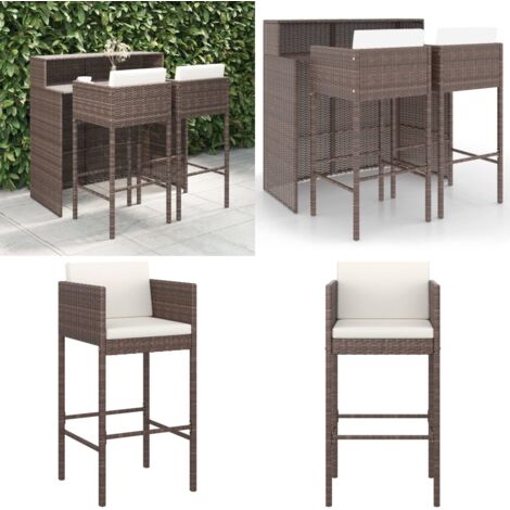 Set Bar da Giardino 3 pz con Cuscini Polyrattan Marrone - Sedile da giardino - Tavolo da bar