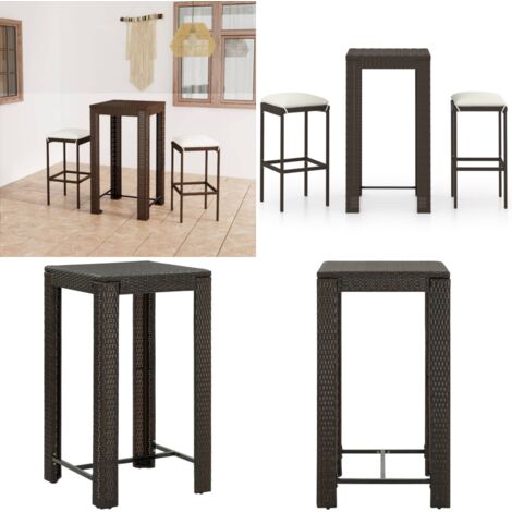 Set Bar da Giardino 3 pz con Cuscini Polyrattan Marrone - Tavolo da bar - Sgabelli da bar