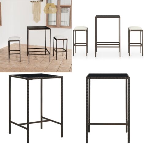 Set Bar da Giardino 3 pz con Cuscini Polyrattan Marrone - Tavolo da bar - Sgabelli da giardino