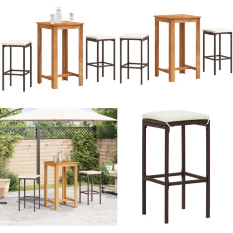Set Bar da Giardino 3 pz Marrone in Legno Acacia e Polyrattan - Tavolo da bar - Sgabello da bar