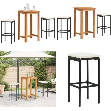 Set Bar da Giardino 3 pz Nero in Legno Acacia e Polyrattan - Tavolo da bar - Sgabello da bar