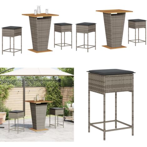 Set Bar da Giardino 3pz con Cuscini Grigio in Polyrattan - Tavolo da giardino - Sgabello da bar