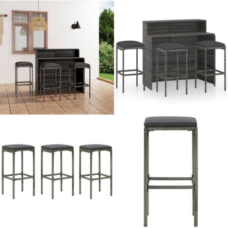 Set Bar da Giardino 4 pz con Cuscini Grigio - Tavolo da giardino - Sgabelli da giardino