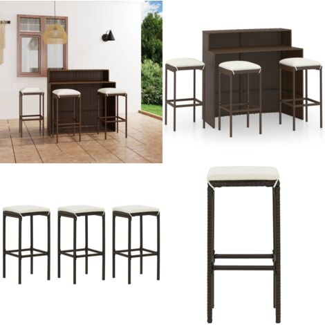 Set Bar da Giardino 4 pz con Cuscini Marrone - Tavolo da giardino - Sgabelli da giardino
