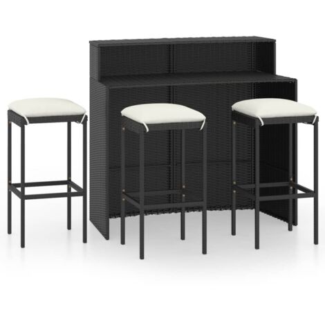 Set Bar da Giardino 4 pz con Cuscini Nero vidaXL 595653