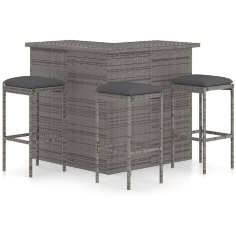 Set Bar da Giardino 4pz con Cuscini in Polyrattan Grigio vidaXL