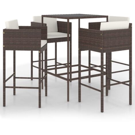 Set bar da giardino 5 pezzi e cuscini in resina intrecciata marrone 020013348