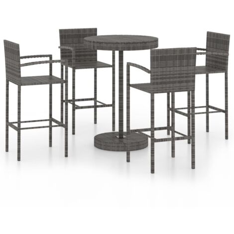 Set bar da giardino 5 pezzi in resina midollino grigio 020013418