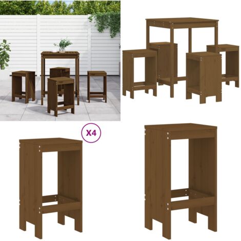 Set Bar da Giardino 5 pz ambra in Legno Massello di Pino - Tavolo da giardino - Sgabelli da bar