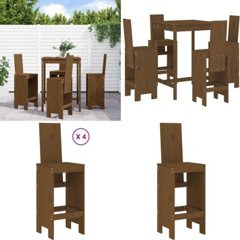 Set Bar da Giardino 5 pz ambra in Legno Massello di Pino - Tavolo da giardino - Sgabello da bar