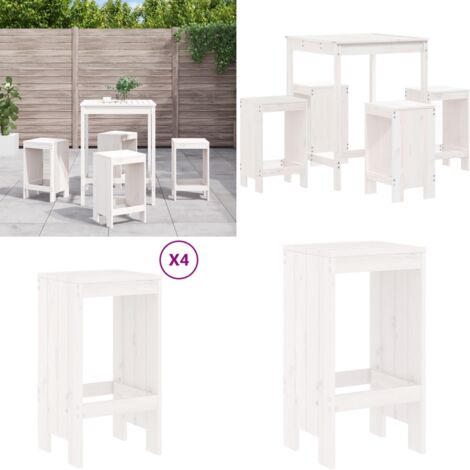 Set Bar da Giardino 5 pz Bianco in Legno Massello di Pino - Tavolo da giardino - Sgabelli da bar
