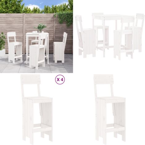 Set Bar da Giardino 5 pz Bianco in Legno Massello di Pino - Tavolo da giardino - Sgabello da bar