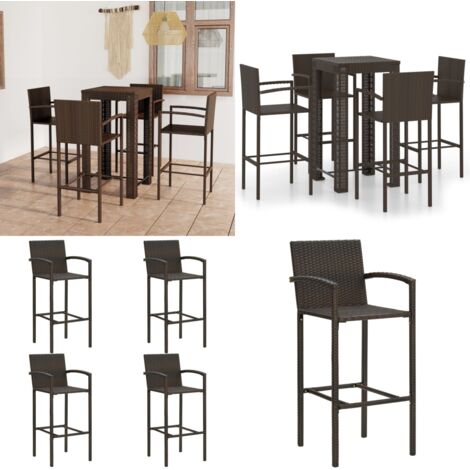 Set Bar da Giardino 5 pz con Braccioli in Polyrattan Marrone - Sedile da bar - Tavolo da bar